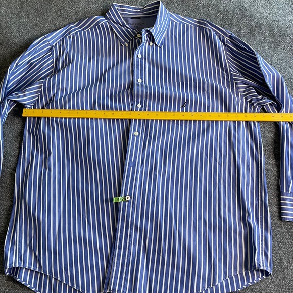 Nautica Vintage Mens XXL Blue White Striped Cotton Button Down Shirt Long Sleeve - Picture 6 of 10